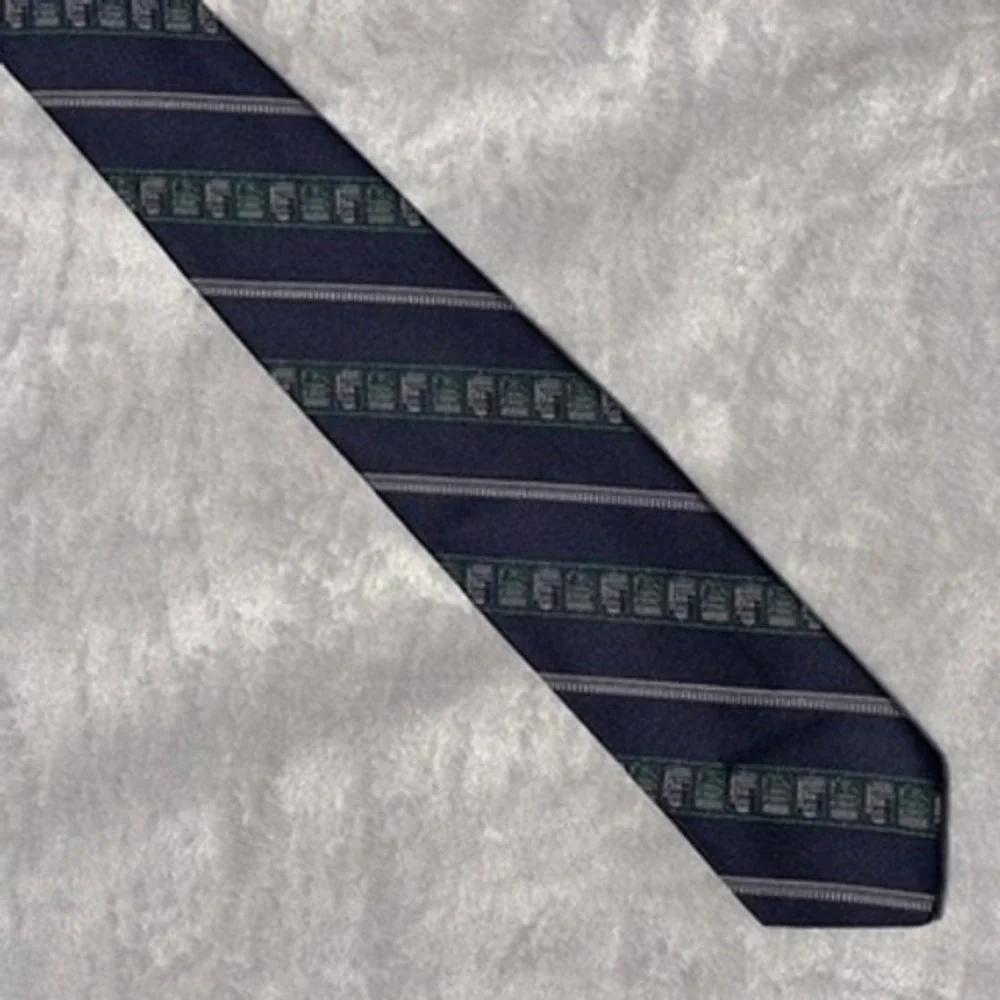 Vintage Smithsonian Navy Blue Circuit Board Tech Silk Blend Necktie Stripe